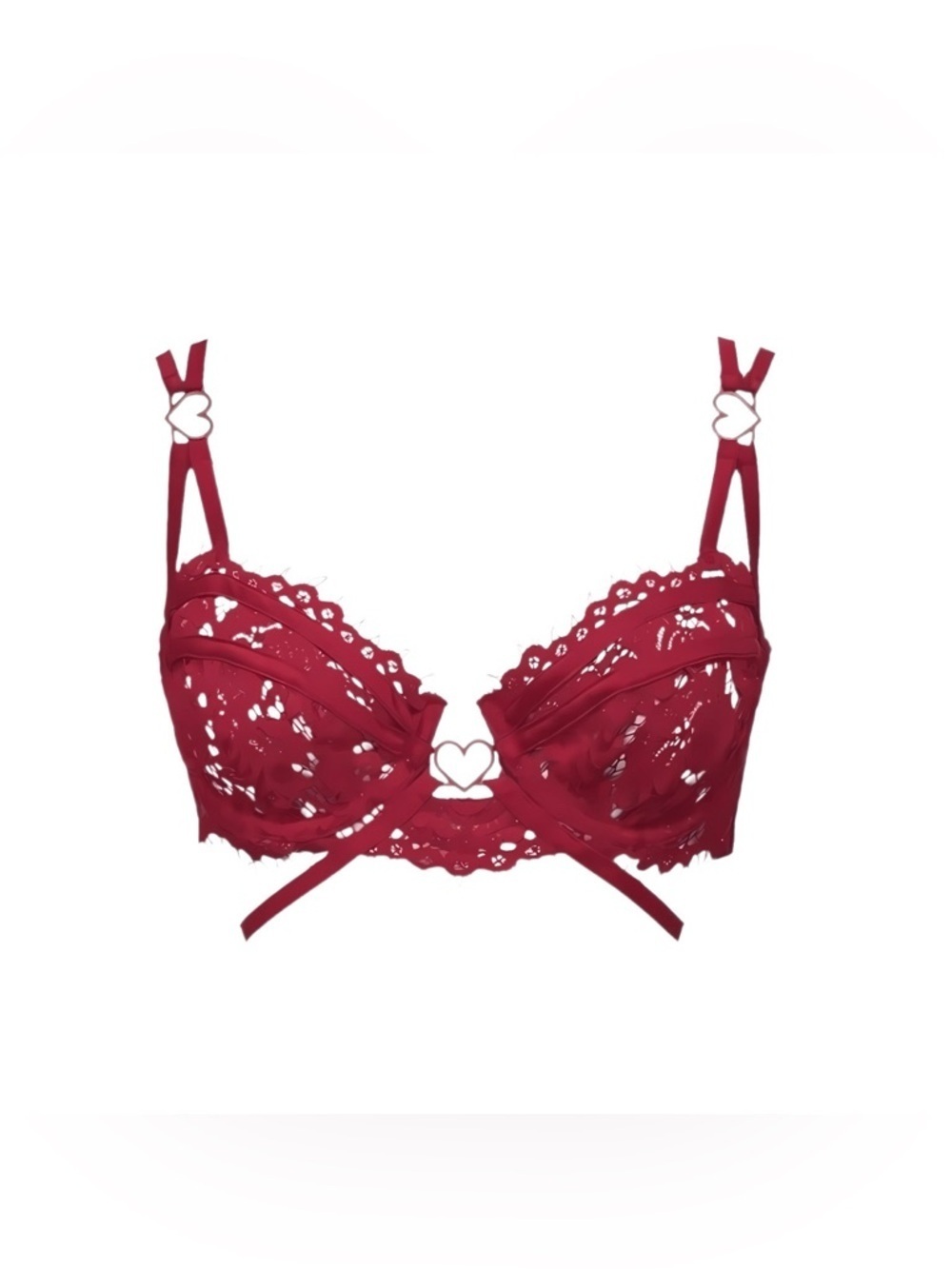 For Love and Lemons Red Lace Heart Underwire Bra 34C NWT
